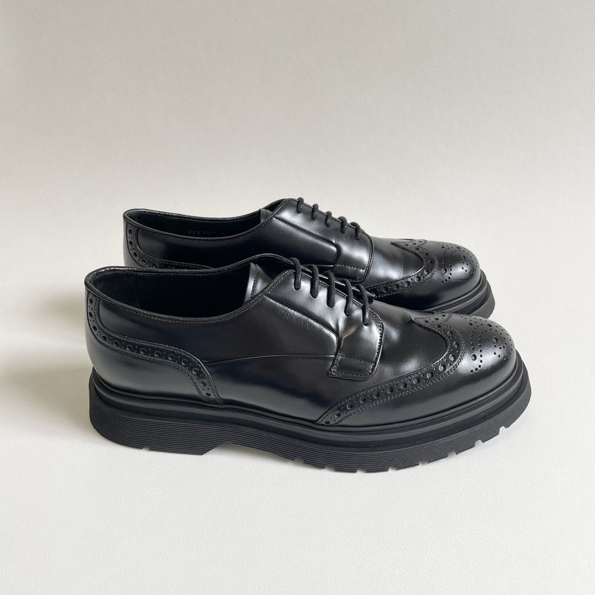 Prada A/W 19 Spazzolato Leather Brogue Shoes Size US 10 / EU 43 - 6 Thumbnail