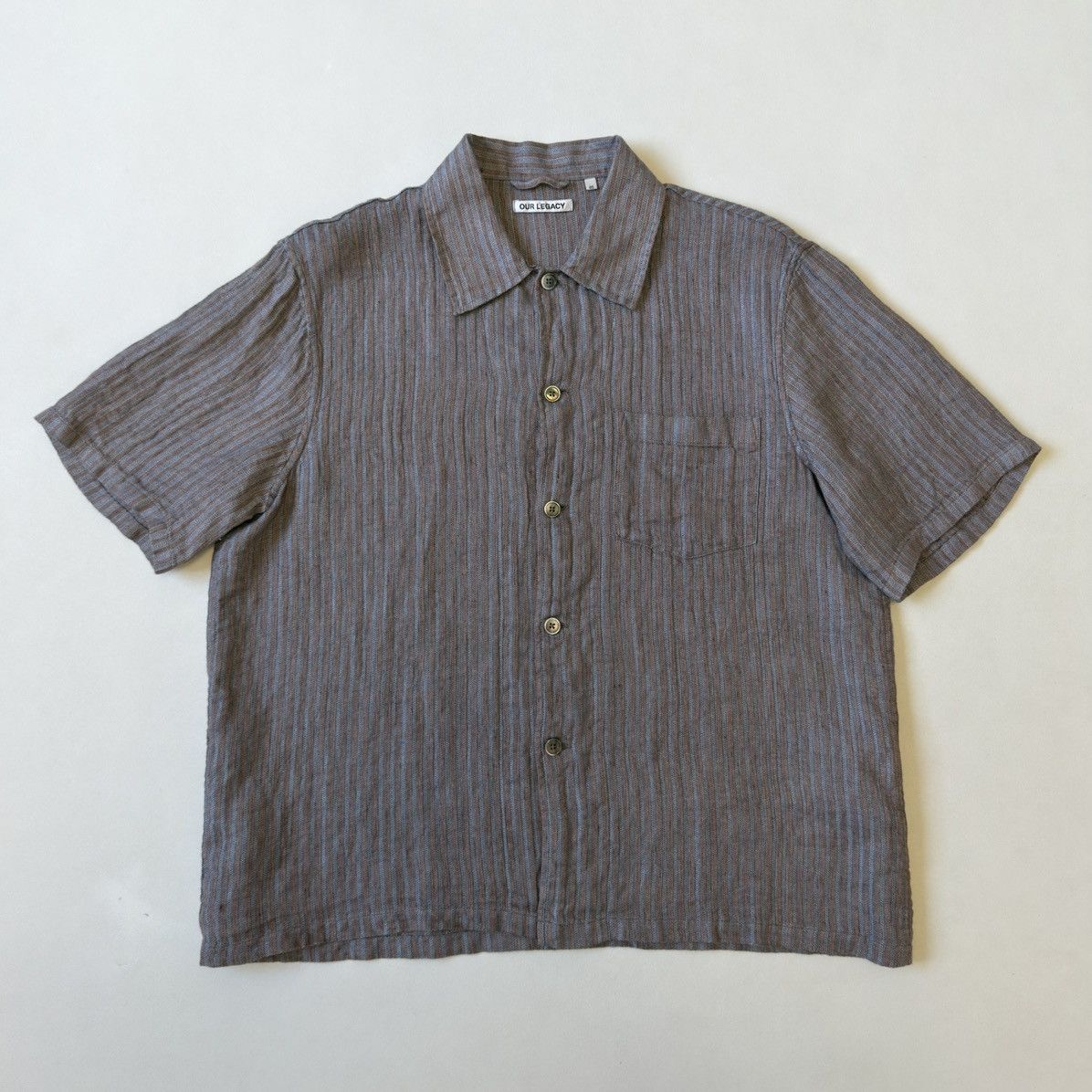 Our Legacy Blue/Tan Woven Striped Linen Box Shirt Size US M / EU 48-50 / 2 - 2 Thumbnail