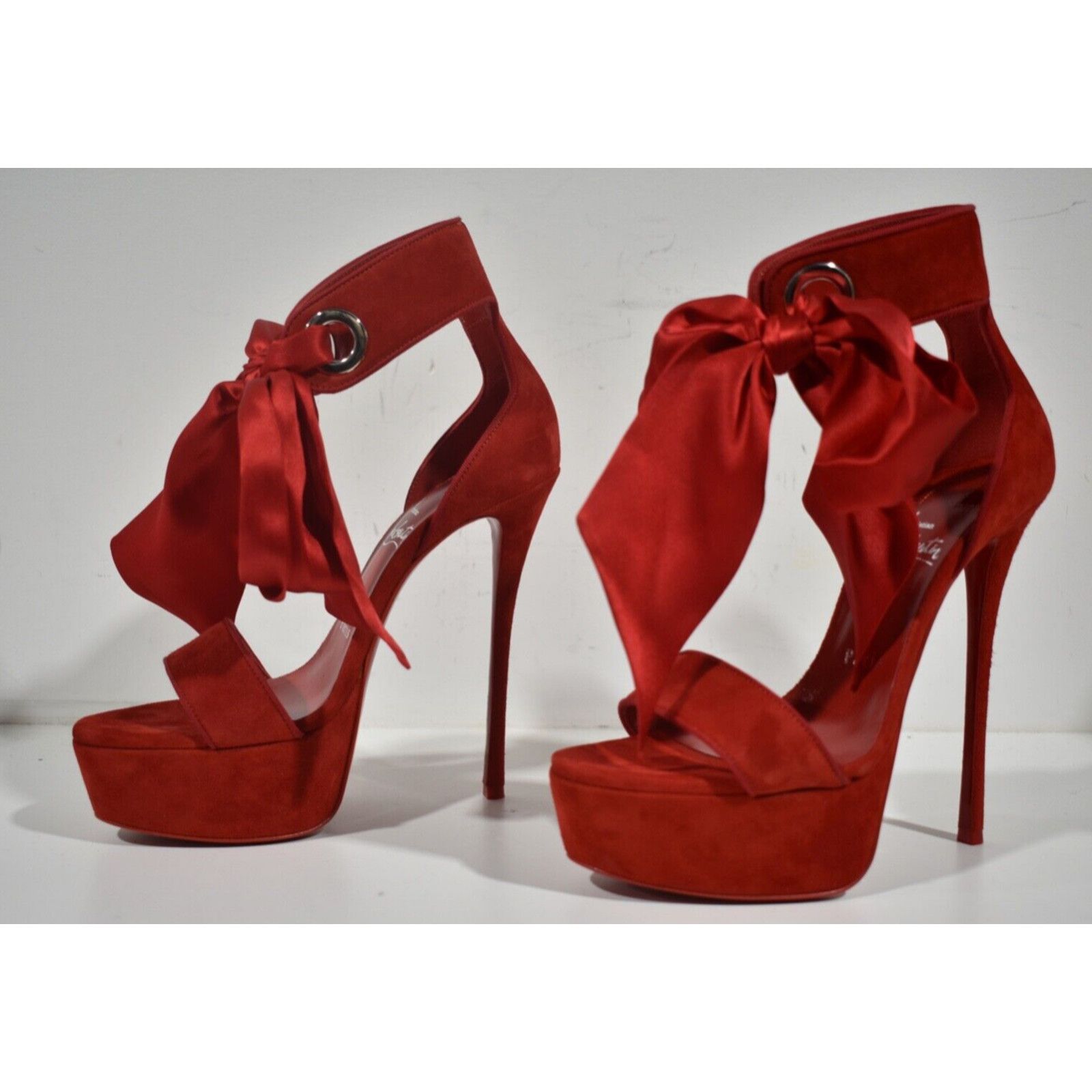 Christian Louboutin Torrida Alta 150 Loubi Red Silk Platform Sandal Heel Pump 42 Size US 12 / IT 42 - 10 Thumbnail