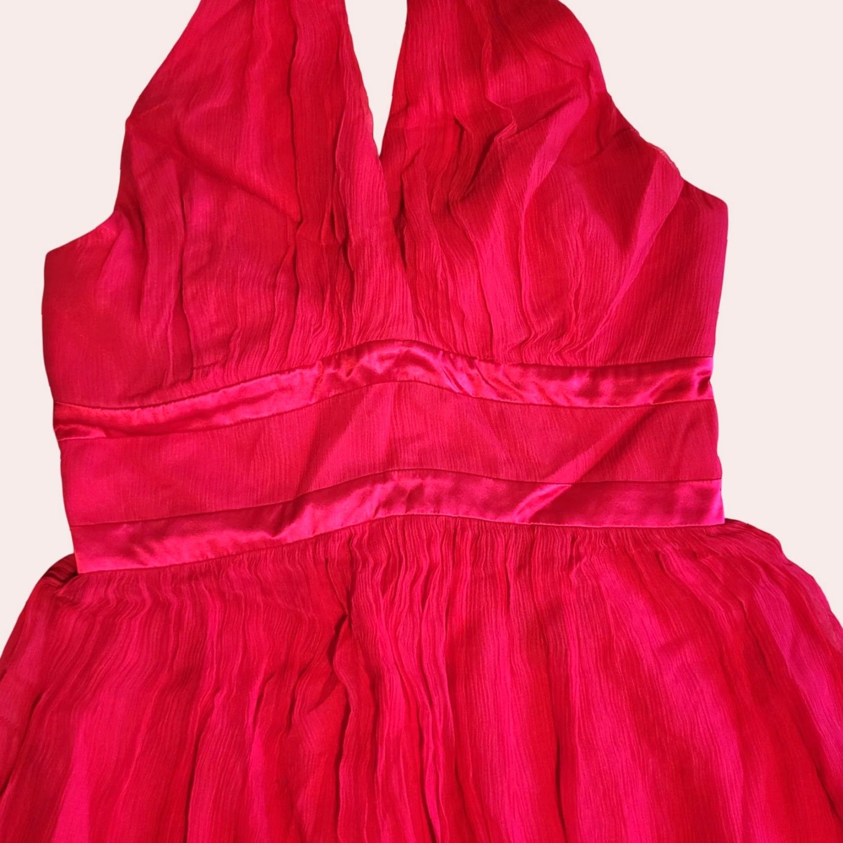 MAGGY LONDON Maggy London Dress Halter Silk Womens Fuchsia 6 Sundress Knee Length Lined Zip Zip Closure Pattern: Solid (No extra words) Size M / US 6-8 / IT 42-44 - 3 Thumbnail