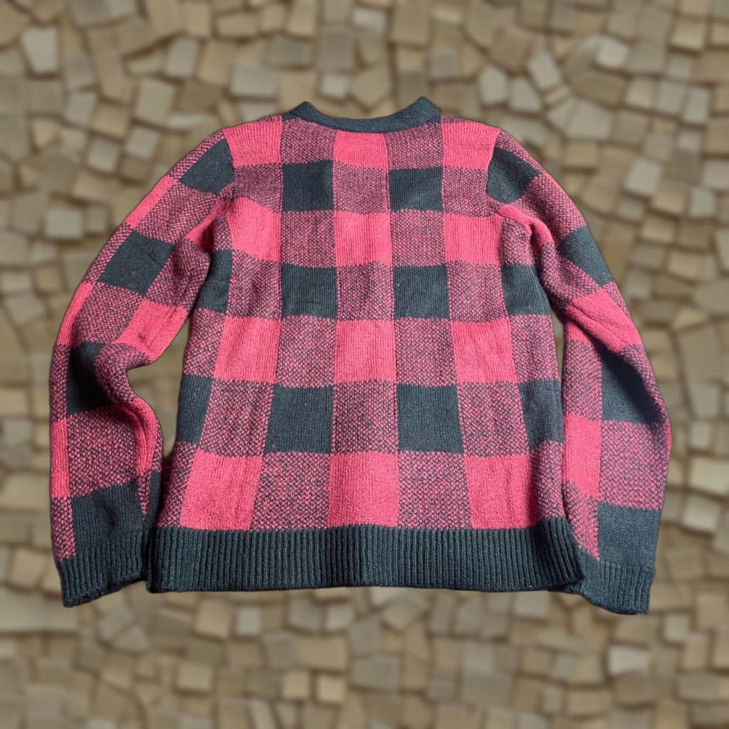 Vintage Maurices Sweater Women's XS Black Red Check Knit V-Neck Long Sleeve Shoulder Cut Out Pullover Size XS / US 0-2 / IT 36-38 - 1 Thumbnail
