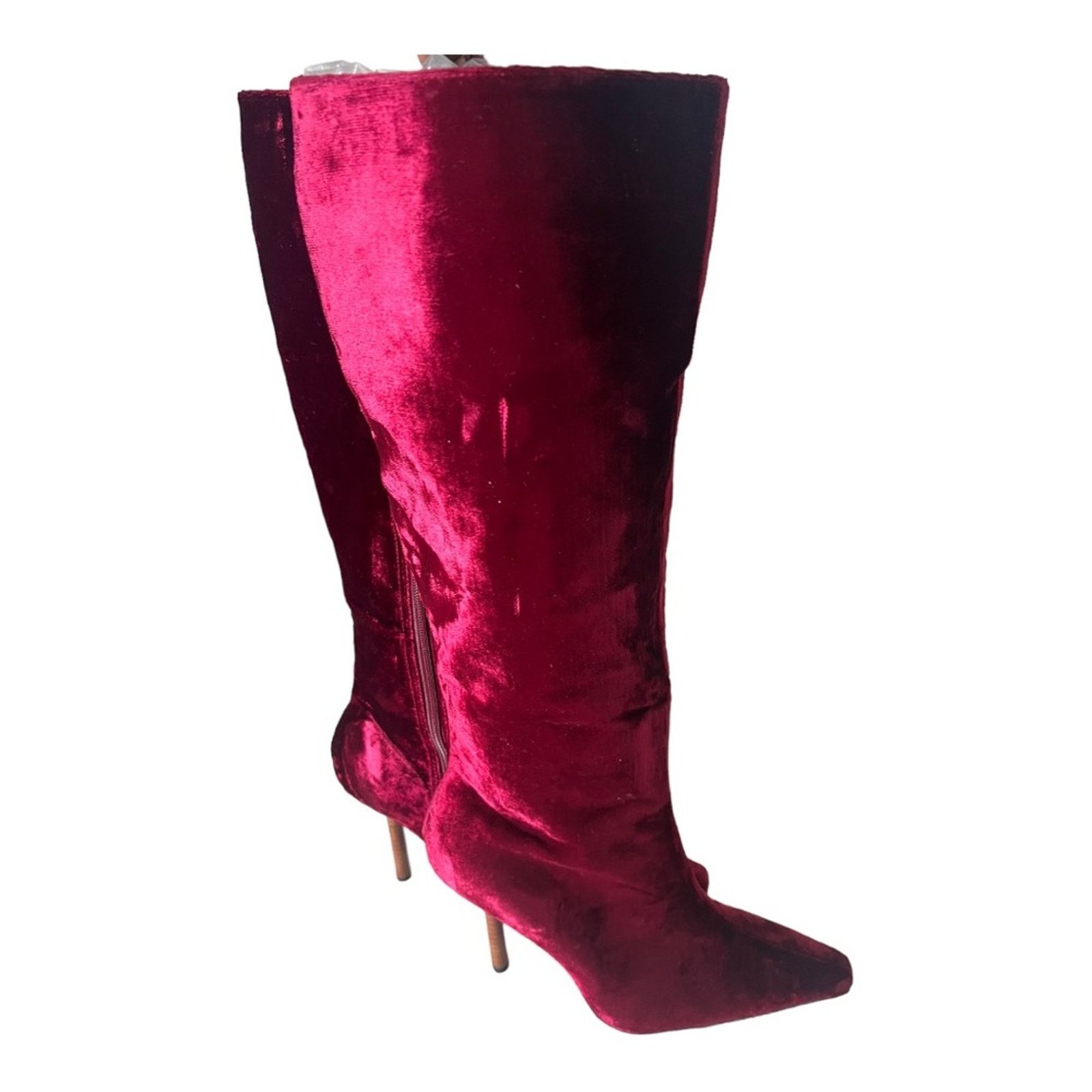 Colin Meredith Colin Stuart Red Velvet Leather Pointed Toe Heel Boots Sz 7M Size US 7 / IT 37 - 7 Thumbnail