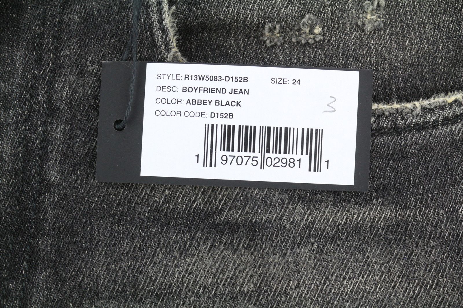 R13 BOYFRIEND 24 Abbey Black Faded Distress Jeans 86202 Size 24" / US 00 / IT 34 - 7 Thumbnail