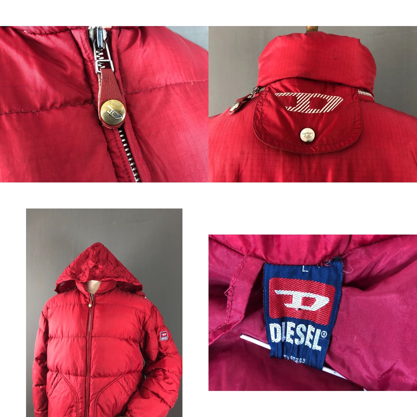 Diesel Diesel Full Zip Puffer Jacket Nylon Men L Red Hooded Jacket Size US L / EU 52-54 / 3 - 8 Thumbnail