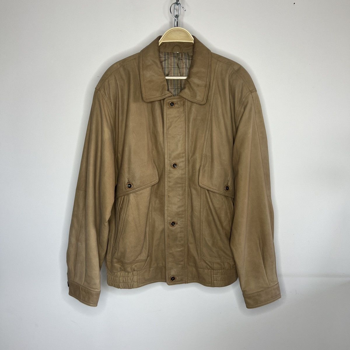 Japanese Brand × Vintage Vintage Leather Jacket Biker Ramones Beige Genuine Trucker Size US XL / EU 56 / 4 - 1 Thumbnail