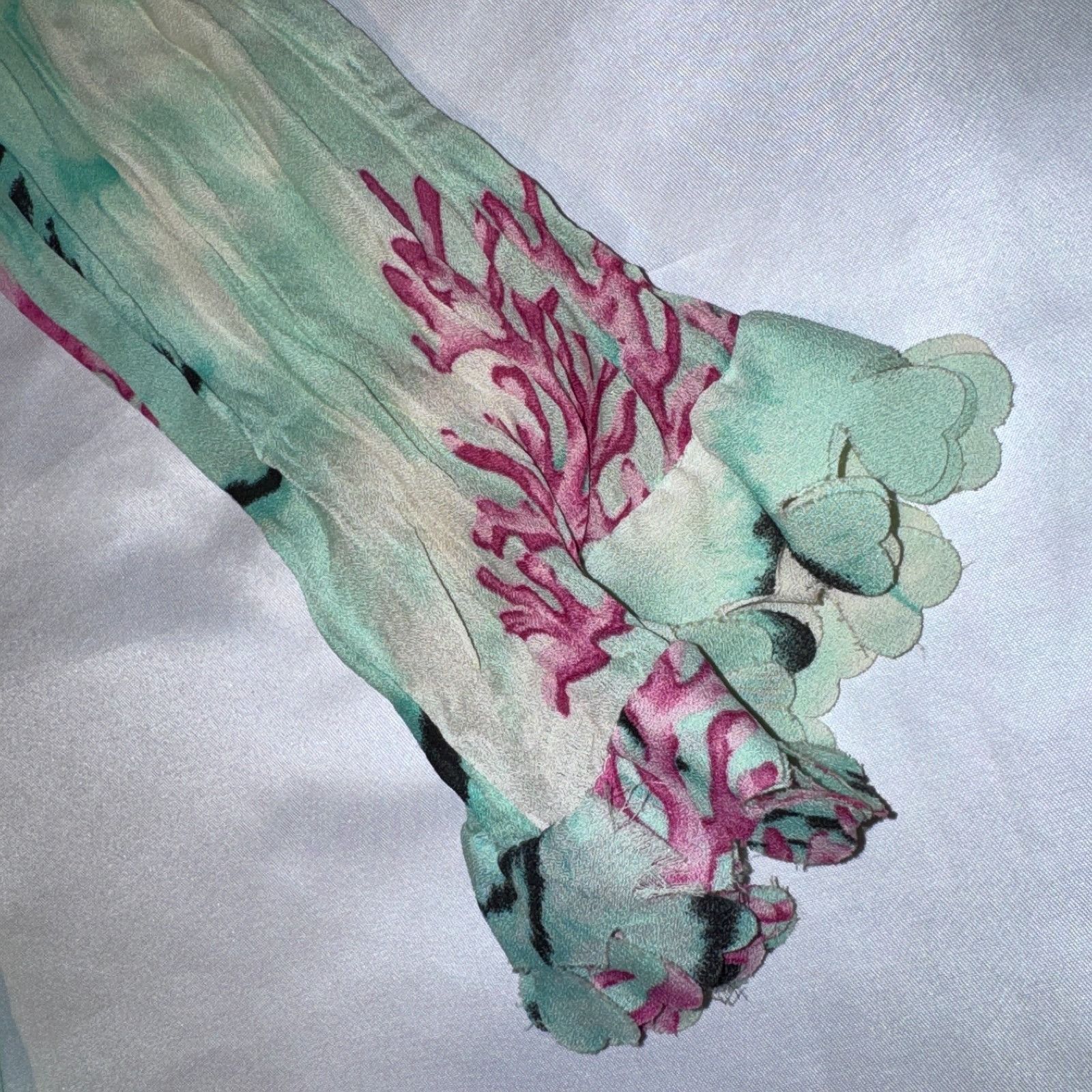 Other Piano Seafoam Green & Pink Floral Ruffle Y2K Sheer Blouse Bu Size M / US 6-8 / IT 42-44 - 4 Thumbnail