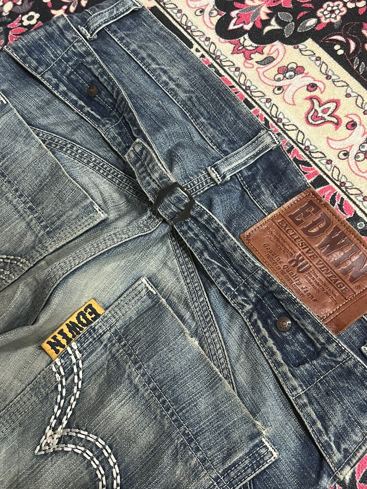 Edwin ⚡️Distressed⚡️Vintage Edwin XVS Buckle Back Mud Blue Wash Jean Size US 34 / EU 50 - 8 Thumbnail