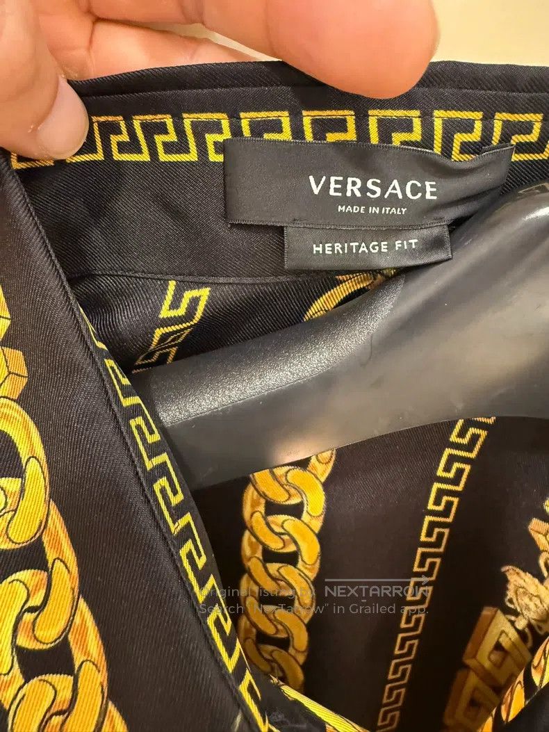 Versace Classic black gold chain print mulberry silk shirt