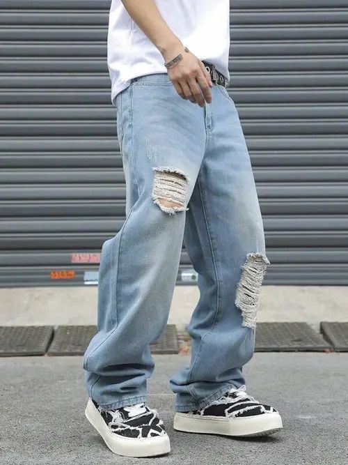 Jean Distressed Y2K ripped light jeans EDGY Size US 36 / EU 52 - 3 Thumbnail