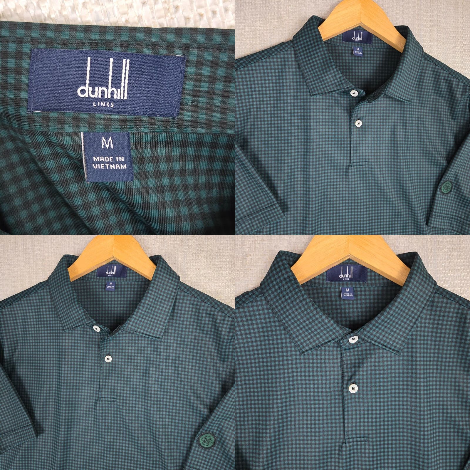 Vintage Dunhill Polo Shirt Mens Green Check Short Sleeve Collared Lightweight Moisture Wicking UV Performance Golf Casual Shirt Size M Size US M / EU 48-50 / 2 - 8 Thumbnail