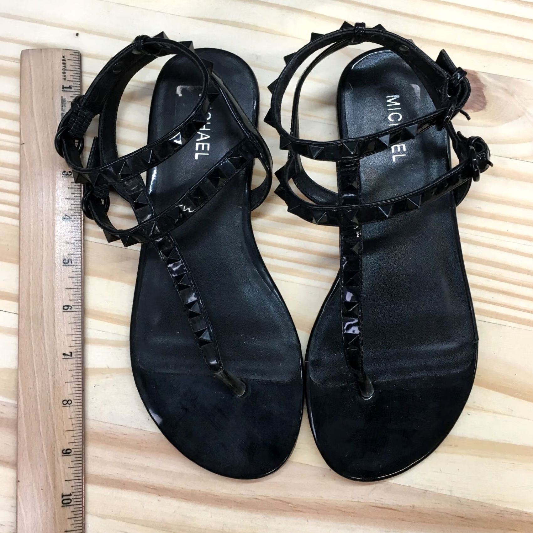Vintage Michael Sandals Gladiator Flat Womens 6 Black Buckle Lani Rockstud Tonal Stud Flats Shoes Size US 6 / IT 36 - 5 Thumbnail