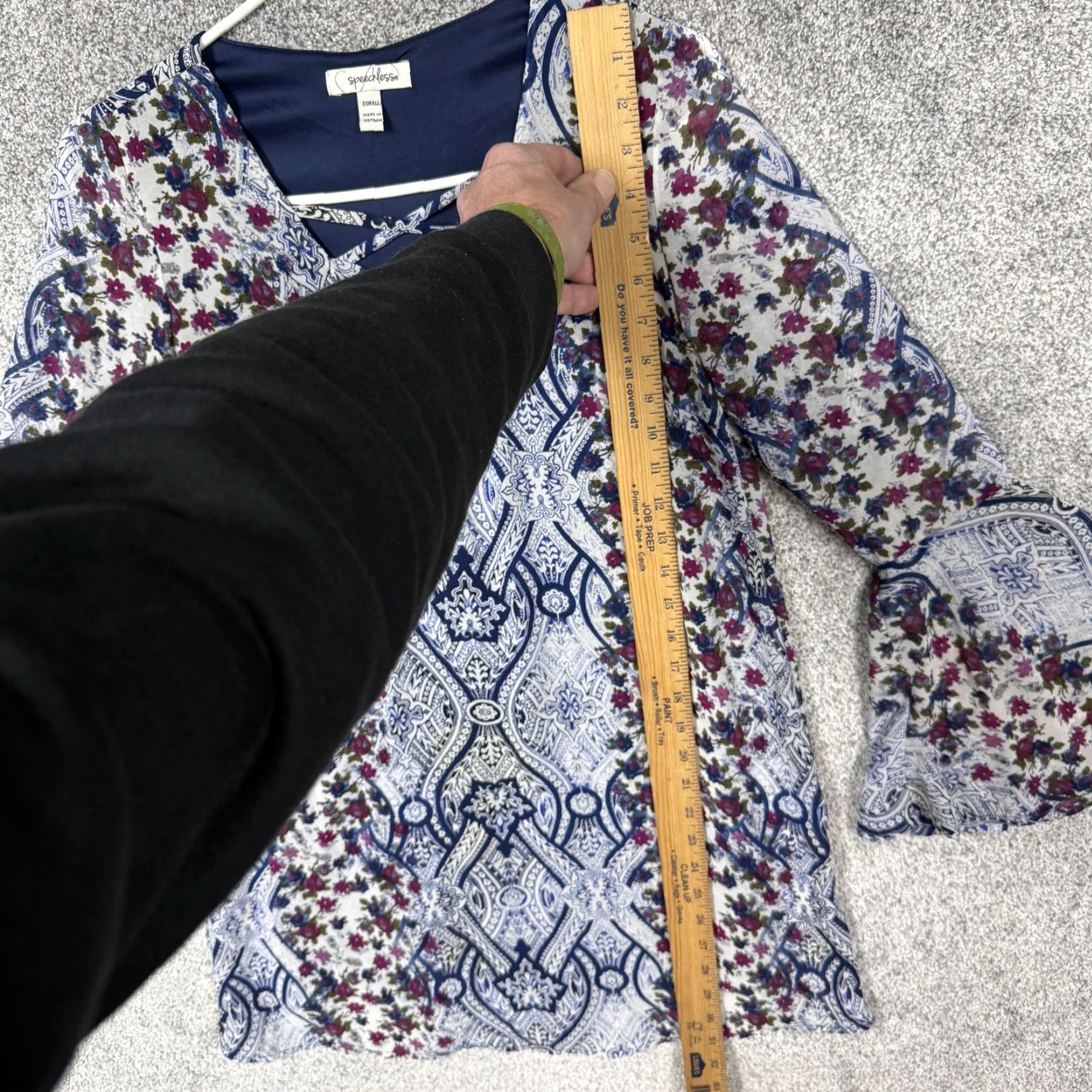 Vintage Speechless Mini Dress XS Blue Floral Chiffon Bell Sleeve Shift Boho Party Disco Size XS / US 0-2 / IT 36-38 - 2 Thumbnail