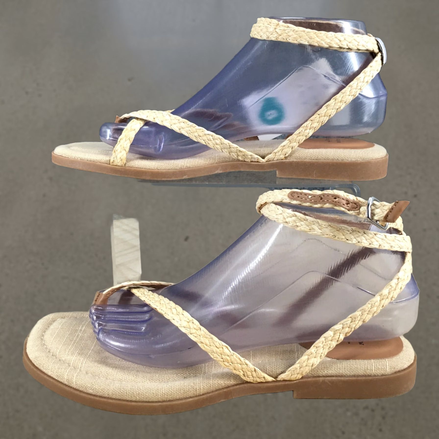 Vintage A New Day Sandals Womens Raffia Braided Ankle Strap Strappy Beige Casual Flat Sandals 9 Mens? Size US 9 / IT 39 - 1 Thumbnail