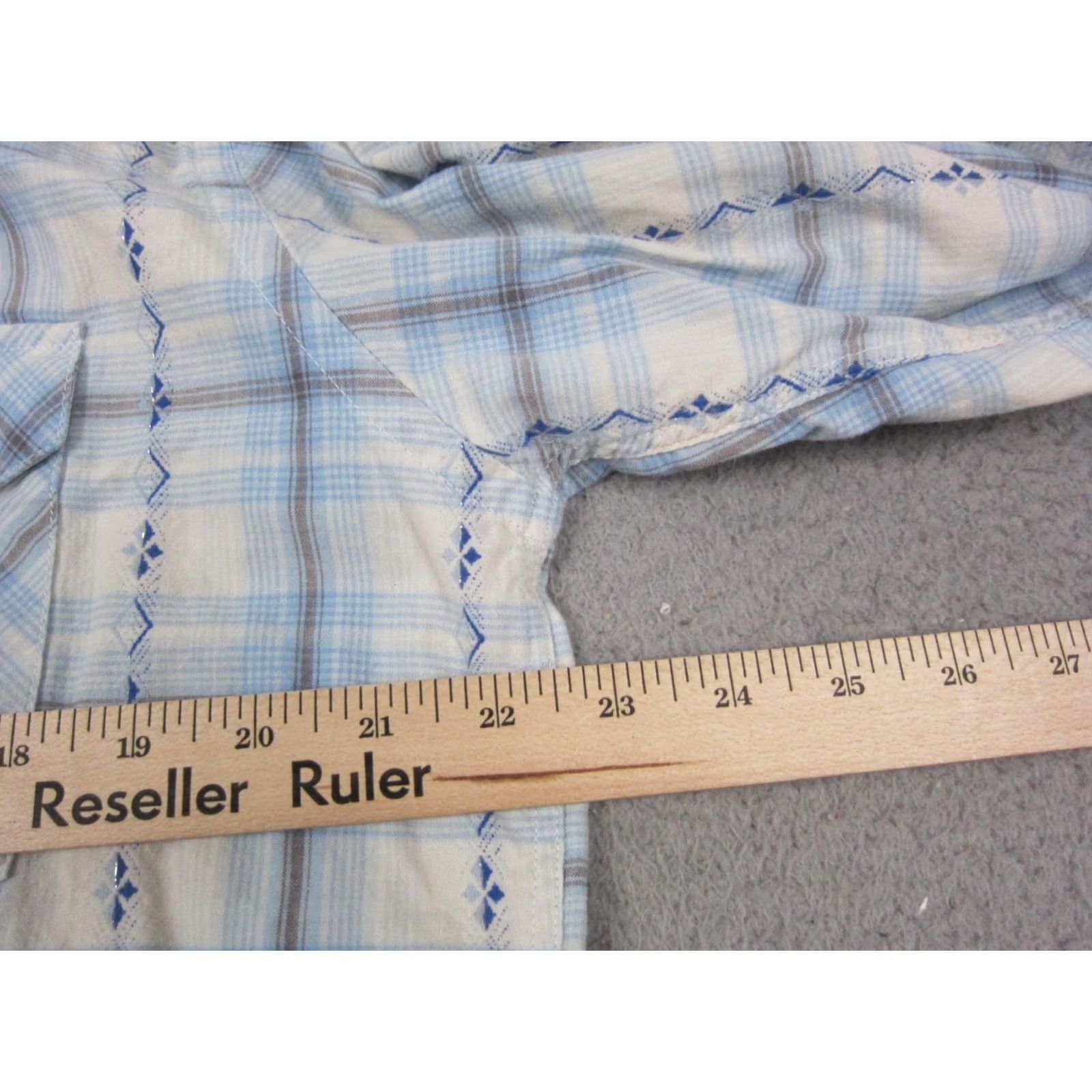 Vintage Rough Stock Shirt Mens Large White Blue Plaid Panhandle Western Slim Snap 90s Size US L / EU 52-54 / 3 - 6 Thumbnail