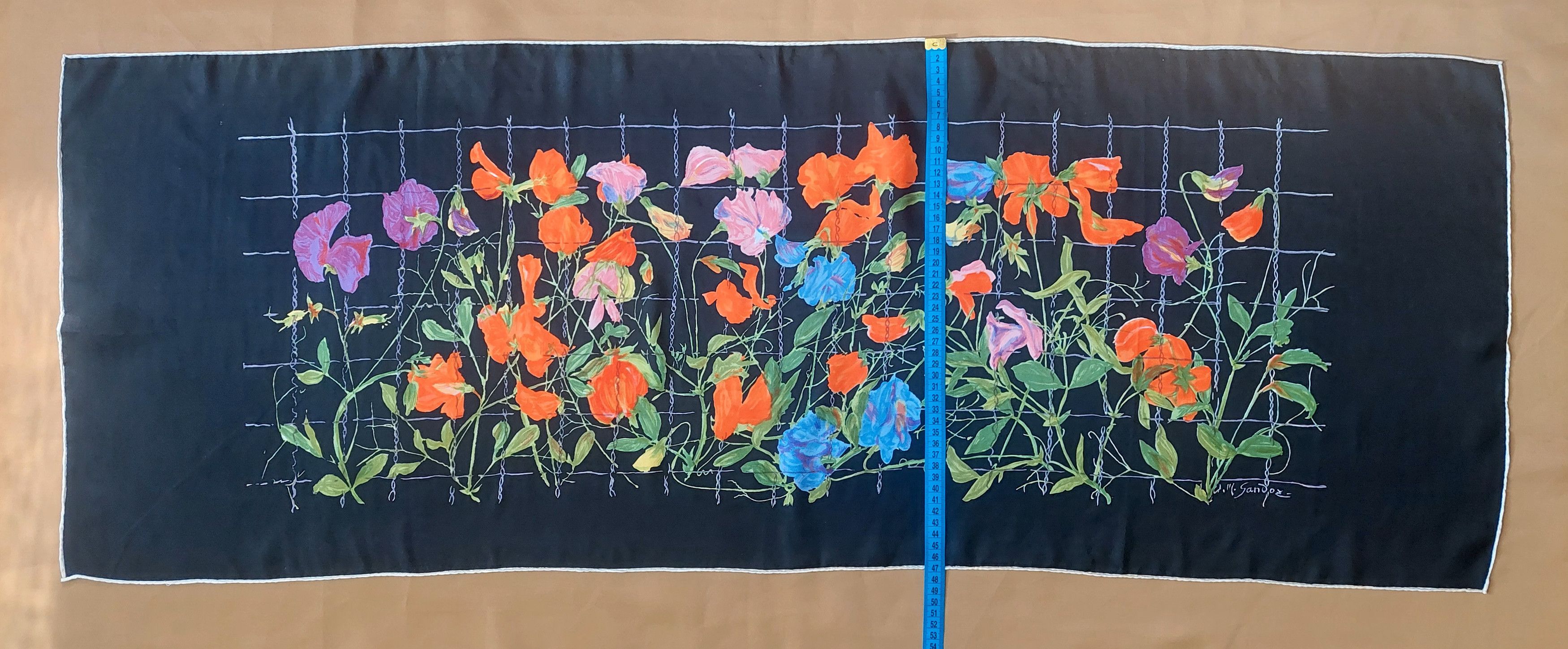 Other Vintage Edouard Marcel Sandoz Black Silk Scarf Floral Print Size ONE SIZE - 6 Thumbnail
