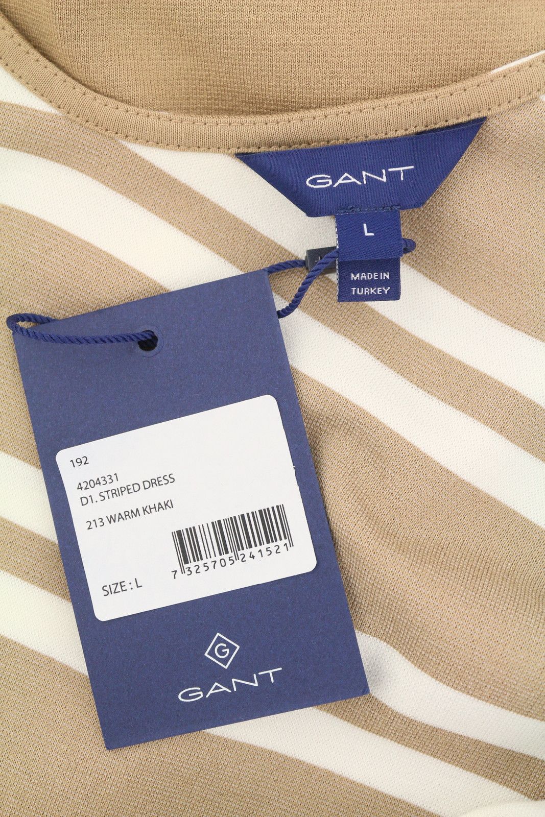 Gant STRIPED L Warm Khaki Crew Neck Dress 87725 Size L / US 10 / IT 46 - 7 Thumbnail