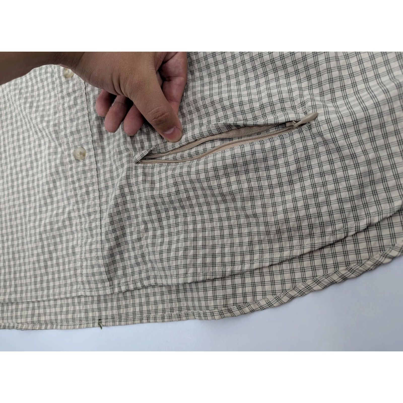 Vintage Cabela's Shirt Adult XL Tall Plaid Fishing Hunting Vented Lightweight Nylon Nylon/Polyester Beige Button-Down Collar All Seasons Regular Men XLT Size US XL / EU 56 / 4 - 6 Thumbnail