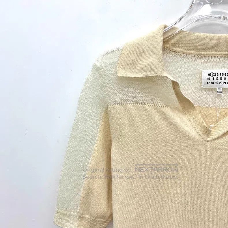 Maison Margiela Maison Margiela Beige sheep wool lapel short-sleeved knitw Size S / US 4 / IT 40 - 3 Thumbnail