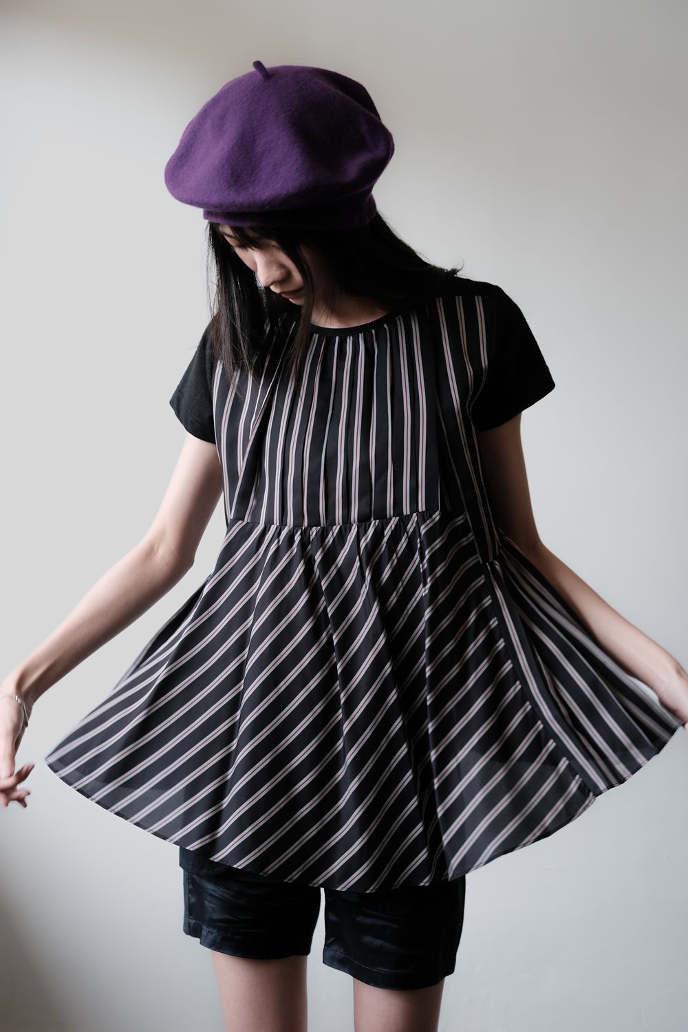 Sacai Back Striped Pleated Switching T-Shirt Made in Japan