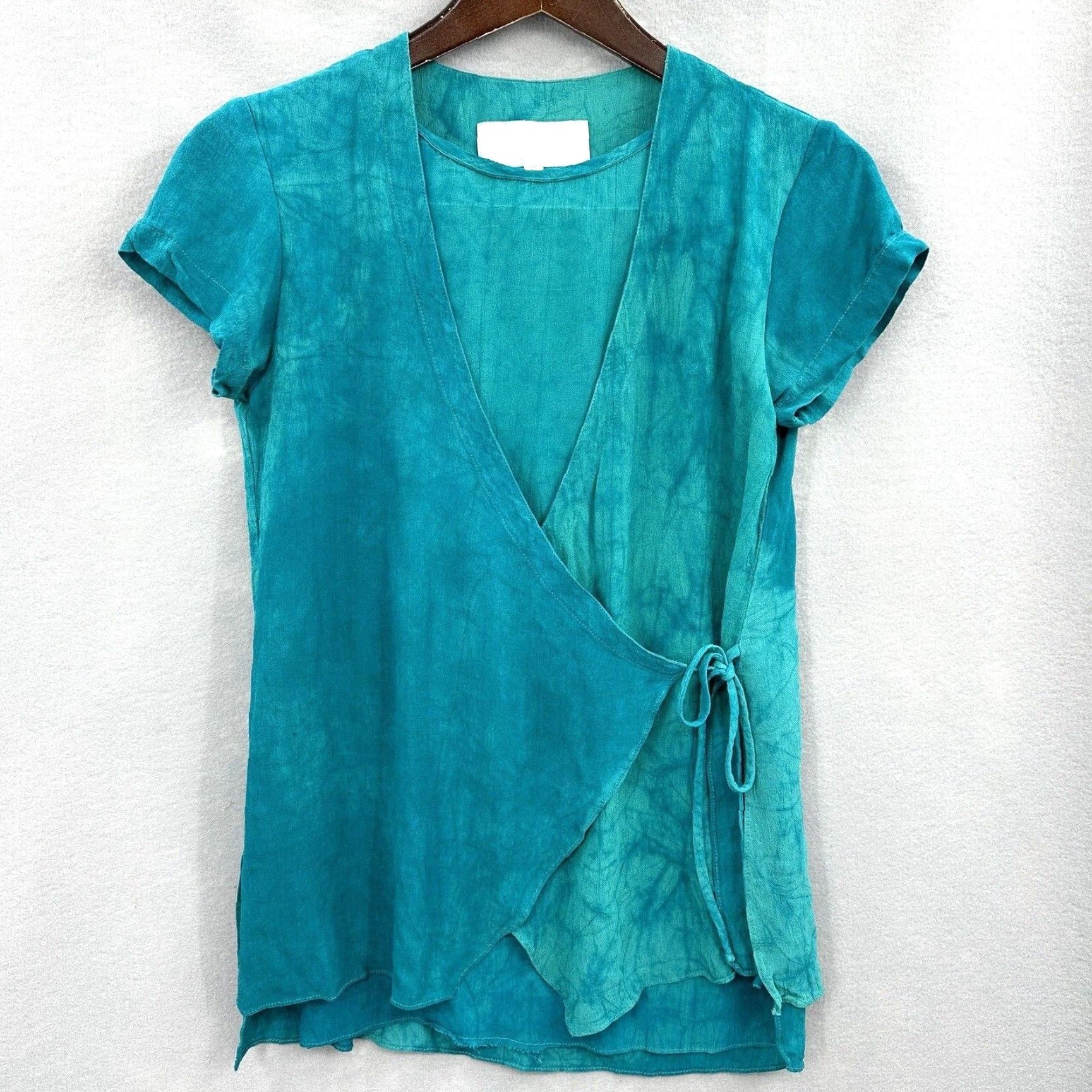 Vintage VINTAGE Dorothy Schoelen Blouse Womens Petite Small Wrap USA Y2K Retro 90s Blue Size S / US 4 / IT 40 - 2 Thumbnail