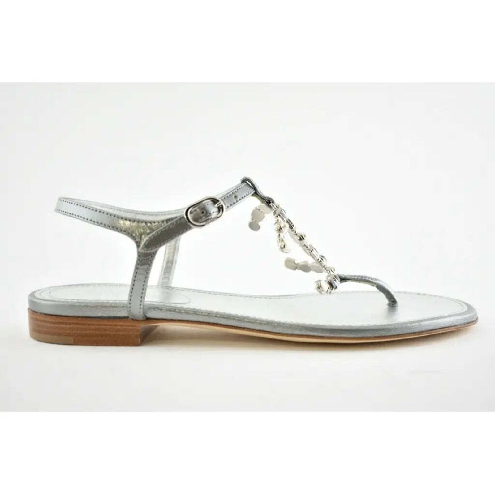 Chanel Chanel 19P Silver Metallized Lambskin CC Logo Mule Slide Size US 6 / IT 36 - 2 Thumbnail