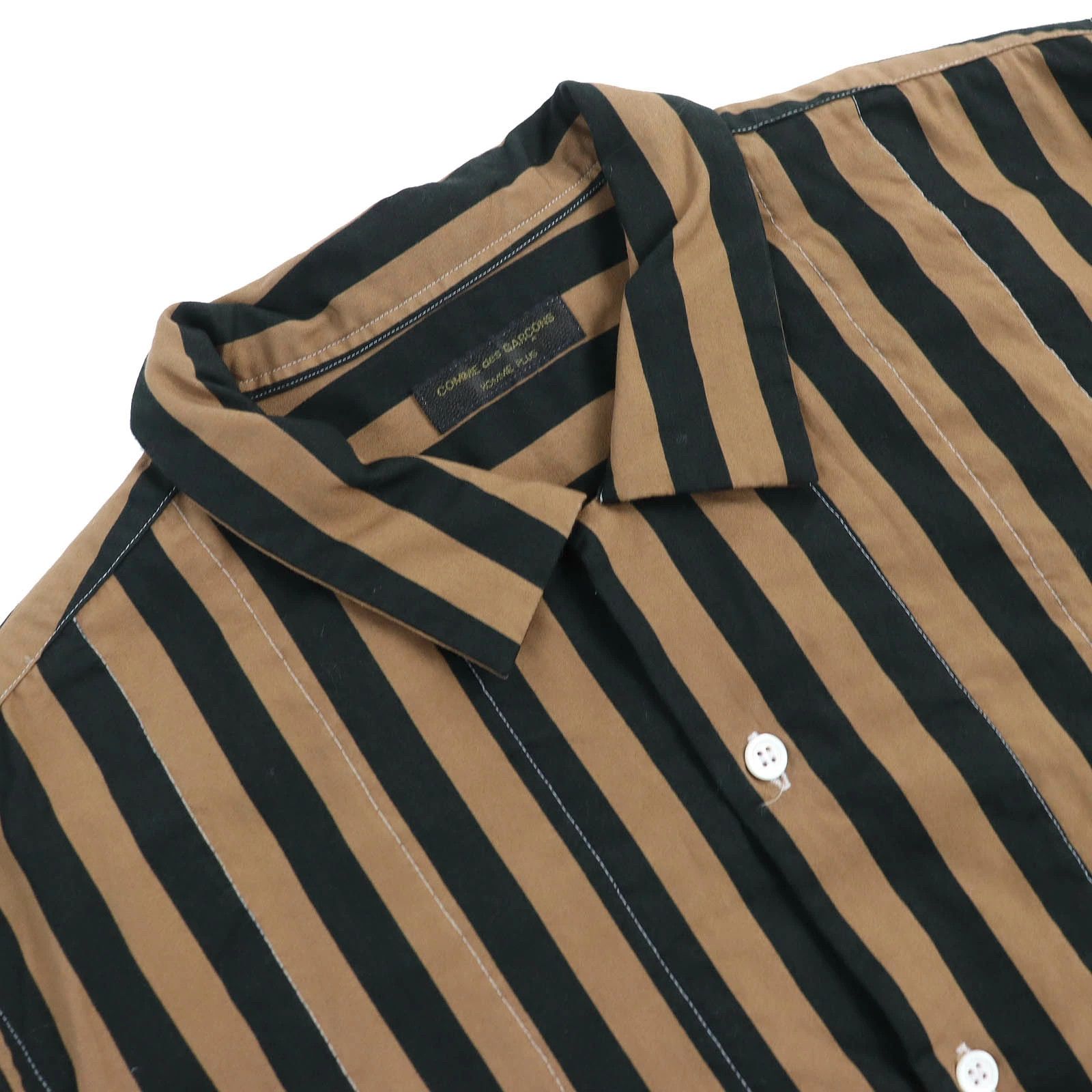 Comme des Garcons Homme Plus Shirt Cotton Short Sleeve Button Up Stripes Brown Black Size US M / EU 48-50 / 2 - 4 Thumbnail