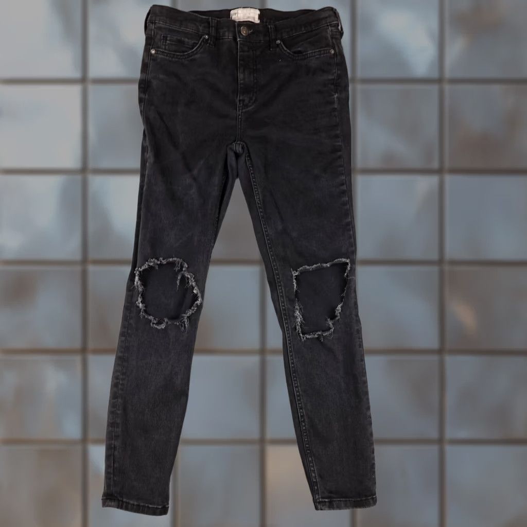 Free People Free People Jeans Womens 28 Black Distressed Straight Leg Grunge Hipster Size 28" / US 6 / IT 42 - 1 Thumbnail