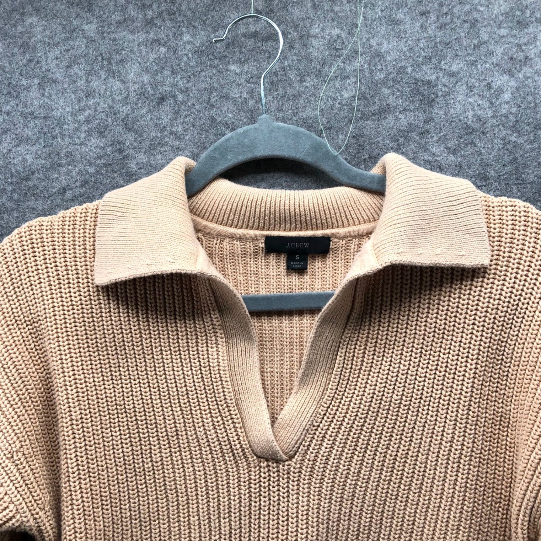 J.Crew J. Crew Polo Sweater Womens S Tan Collared Shaker Stitch Split Neck Cropped Pullover Knit Size S / US 4 / IT 40 - 5 Thumbnail