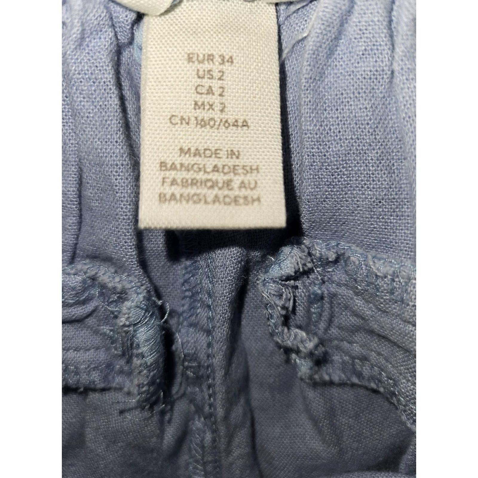 H&M H&M Pants Womens 2 Blue Linen Blend Chino Straight Elastic Waist Lightweight Casual Pockets Flat Front Relaxed Womens US 2 Size 26" / US 2 / IT 38 - 3 Thumbnail