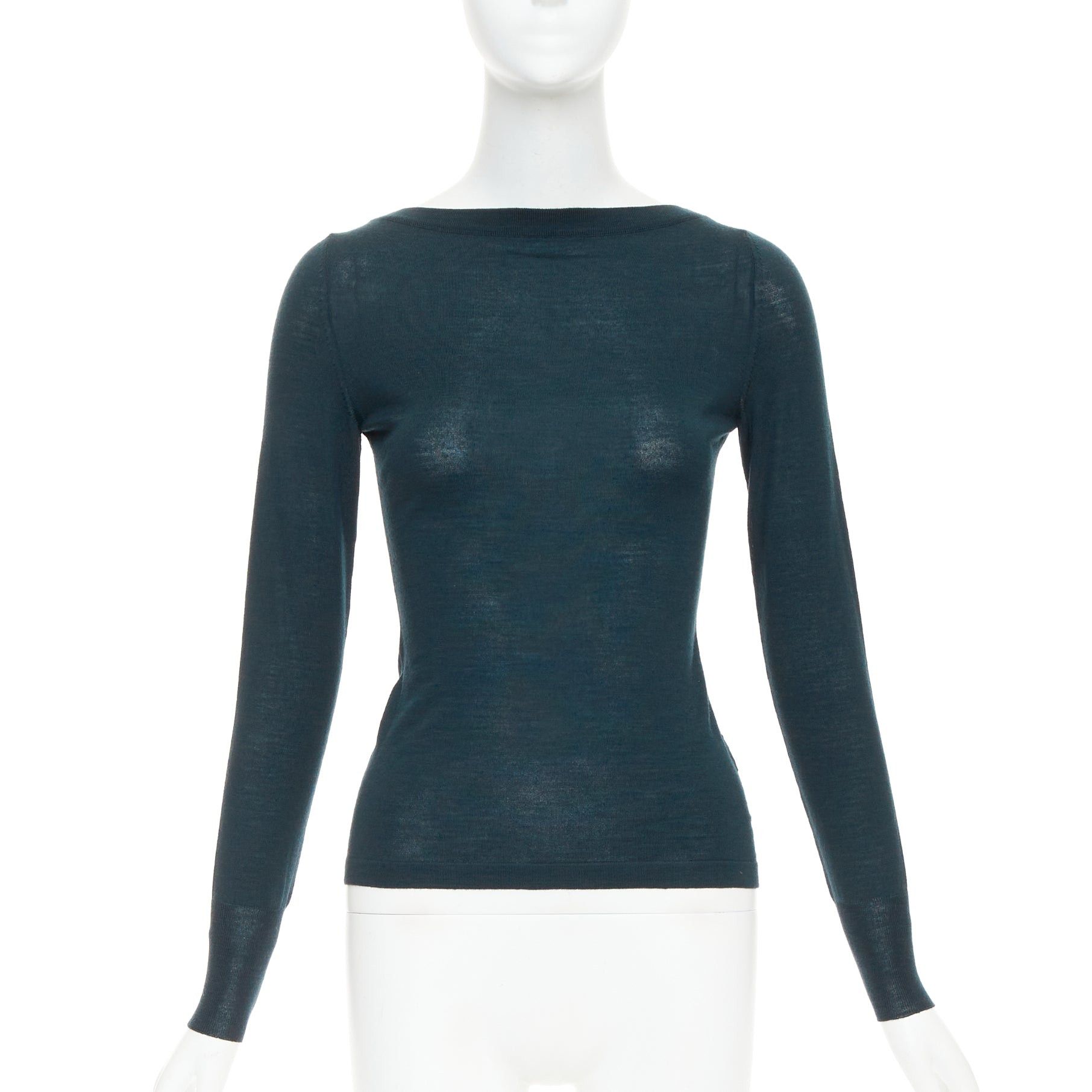 Alaia ALAIA forest green lightweight wool bateau neck pullover sweater FR36 S Size S / US 4 / IT 40 - 1 Thumbnail