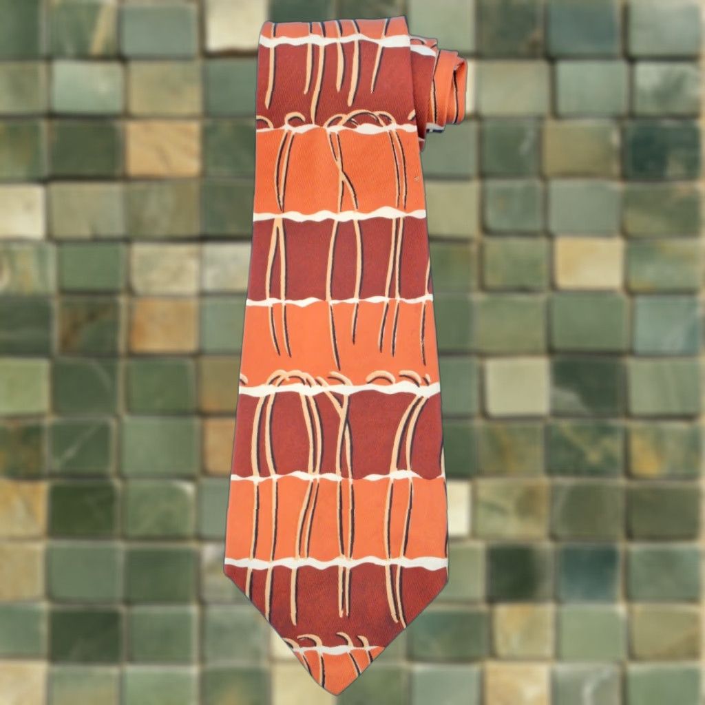 Vintage VTG Men's 1940s Orange & Brown Striped Necktie 40s Signet Tie Shirt Neck Tie Vintage 1940s Mens Signet Tie Size ONE SIZE - 1 Thumbnail