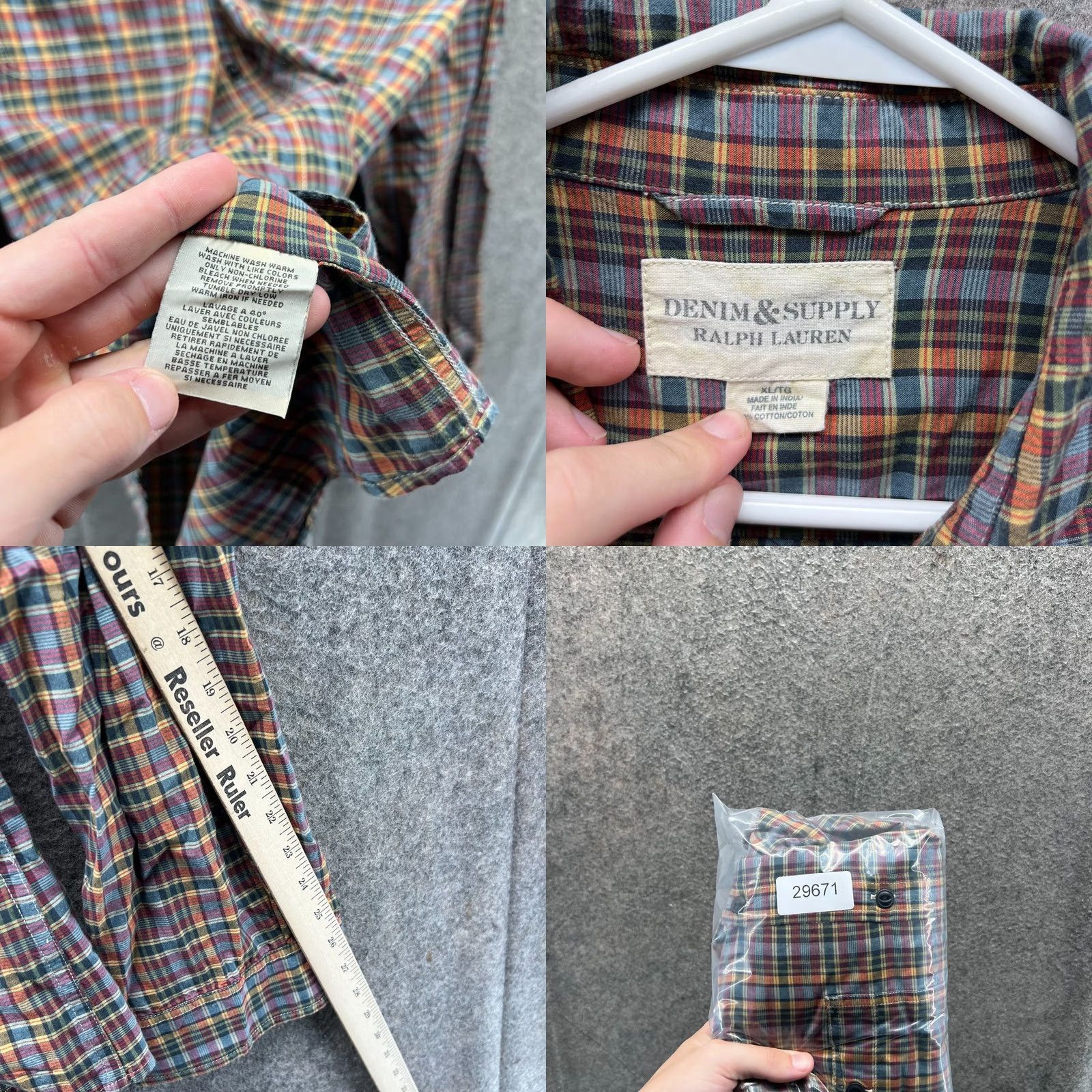 Ralph Lauren VINTAGE Denim & Supply Ralph Lauren Shirt Mens XL Beige Madras Plaid Button Down Knit Flannel Long Sleeve Collared Regular Fit Size US XL / EU 56 / 4 - 8 Thumbnail