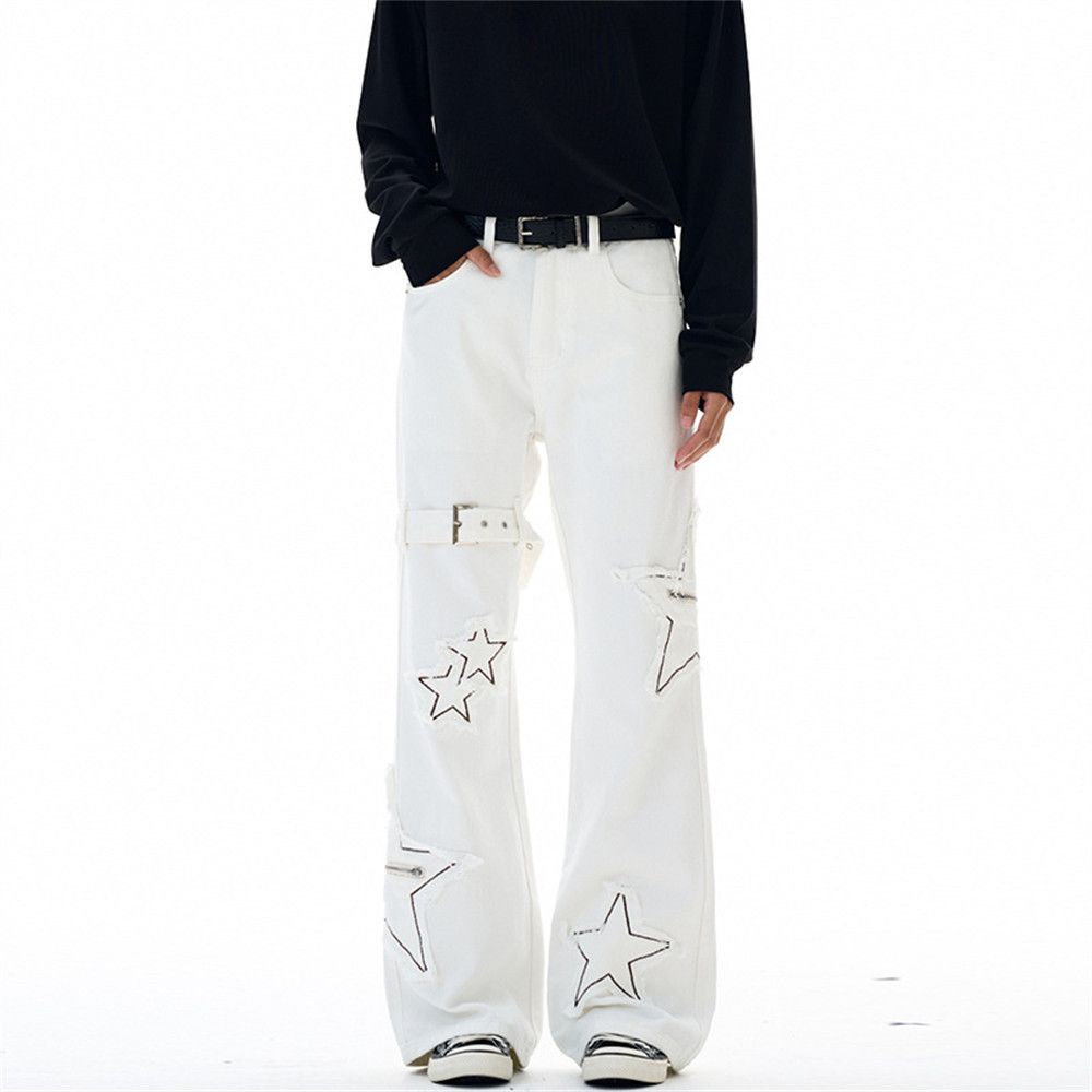 Japanese Brand Men's high school street style star embroidered flared jeans Size US 32 / EU 48 - 1 Thumbnail