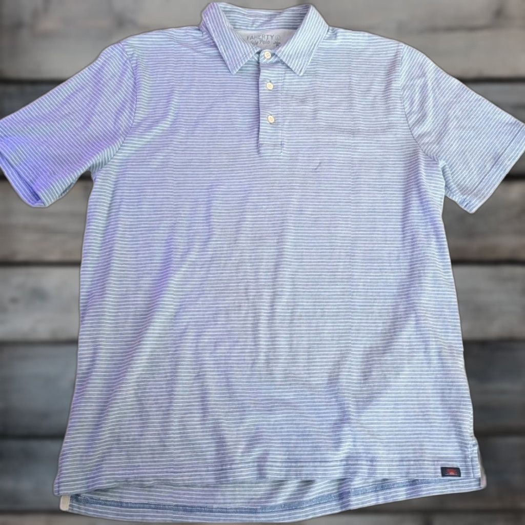 Faherty Faherty Polo Shirt Mens L Blue Striped Short Sleeve Casual Golf Size US L / EU 52-54 / 3 - 1 Thumbnail