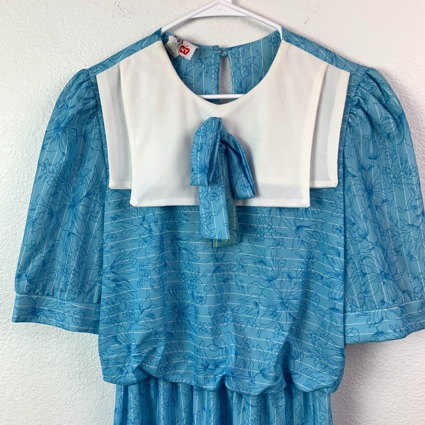 Vintage VINTAGE KR of NY Blue White Modest Secretary Blouson Dress Size 16 Size XXL / US 16-18 / IT 52-54 - 2 Thumbnail