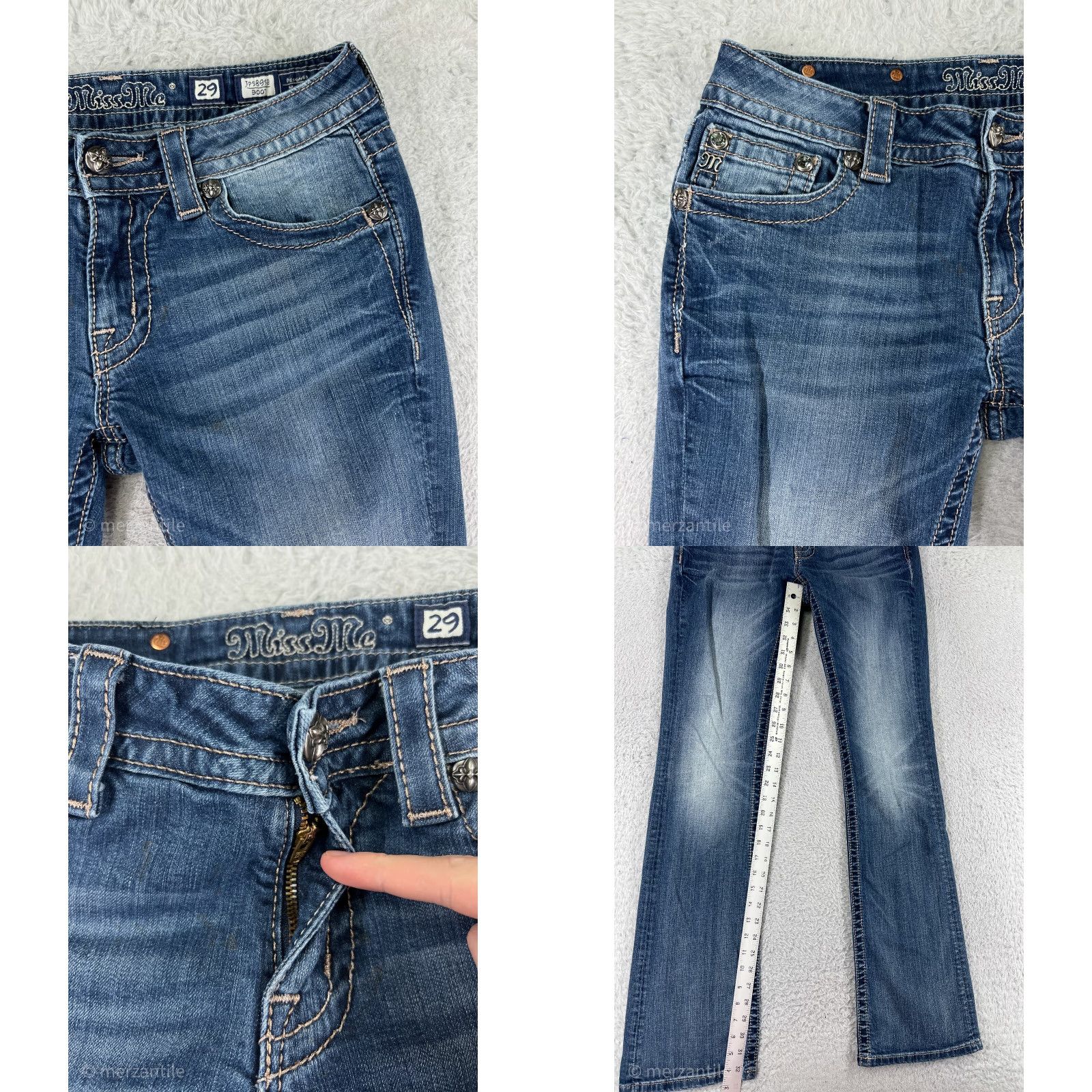 Miss Me Miss Me Women Jeans Blue Denim Bootcut 29 Pockets Embroidered Western Stretch Cotton Denim Bling Vintage No Size 29" - 8 Thumbnail