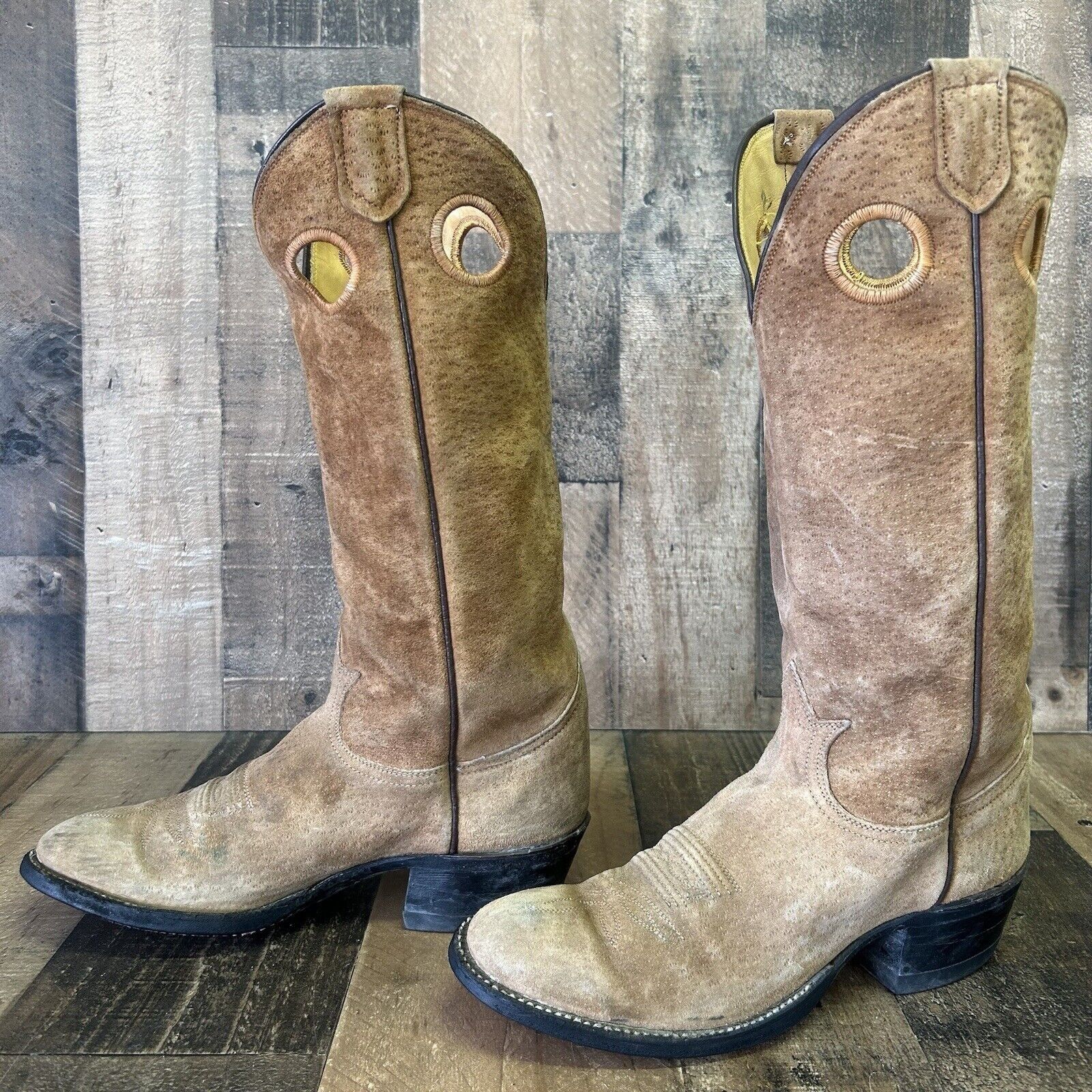 image of Tony Lama Vintage Full Suede Cowboy Boots Mens 7 D in Brown