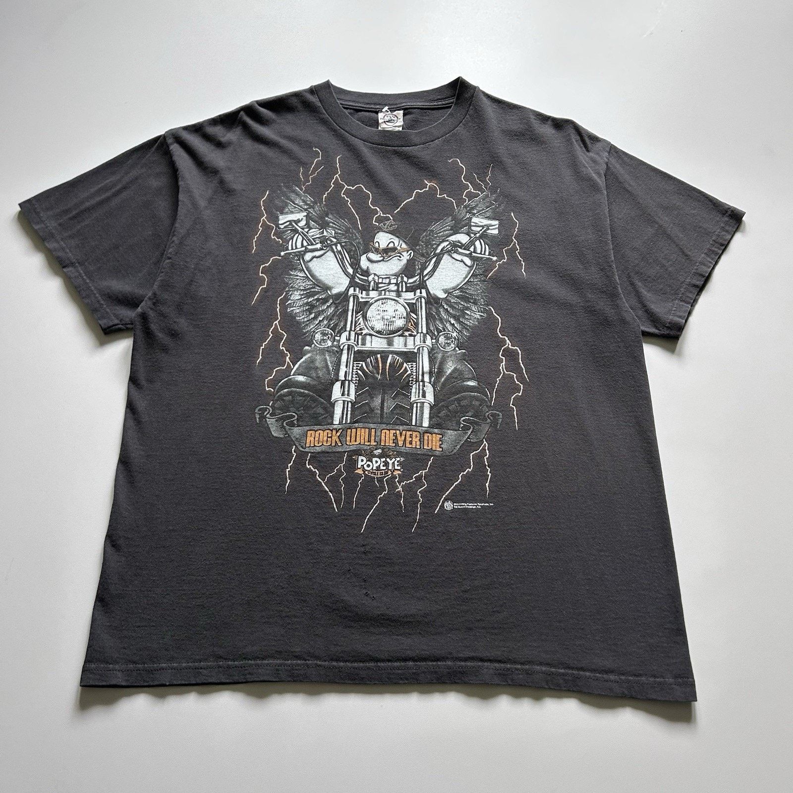 Vintage Popeye T-Shirt XL Y2K Rock Will Never Die! Motorcycle Art Size US XL / EU 56 / 4 - 1 Thumbnail