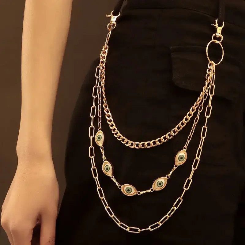 Jewelry Layered Chain Pants Metal Color Evil Eye Key Waist Belt Size ONE SIZE - 1 Thumbnail