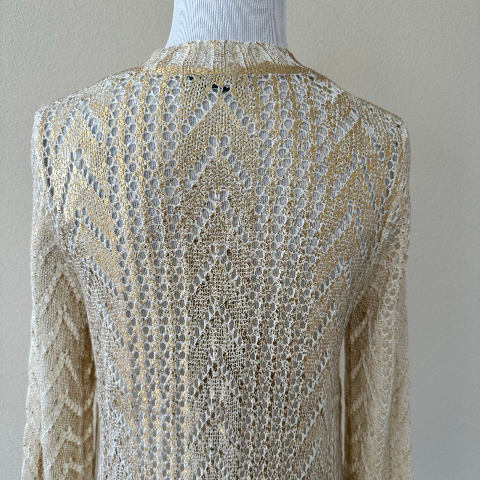 Other Gold Shimmer Women's Sweater Acrylic Cardigan Size 4-6 Size M / US 6-8 / IT 42-44 - 6 Thumbnail