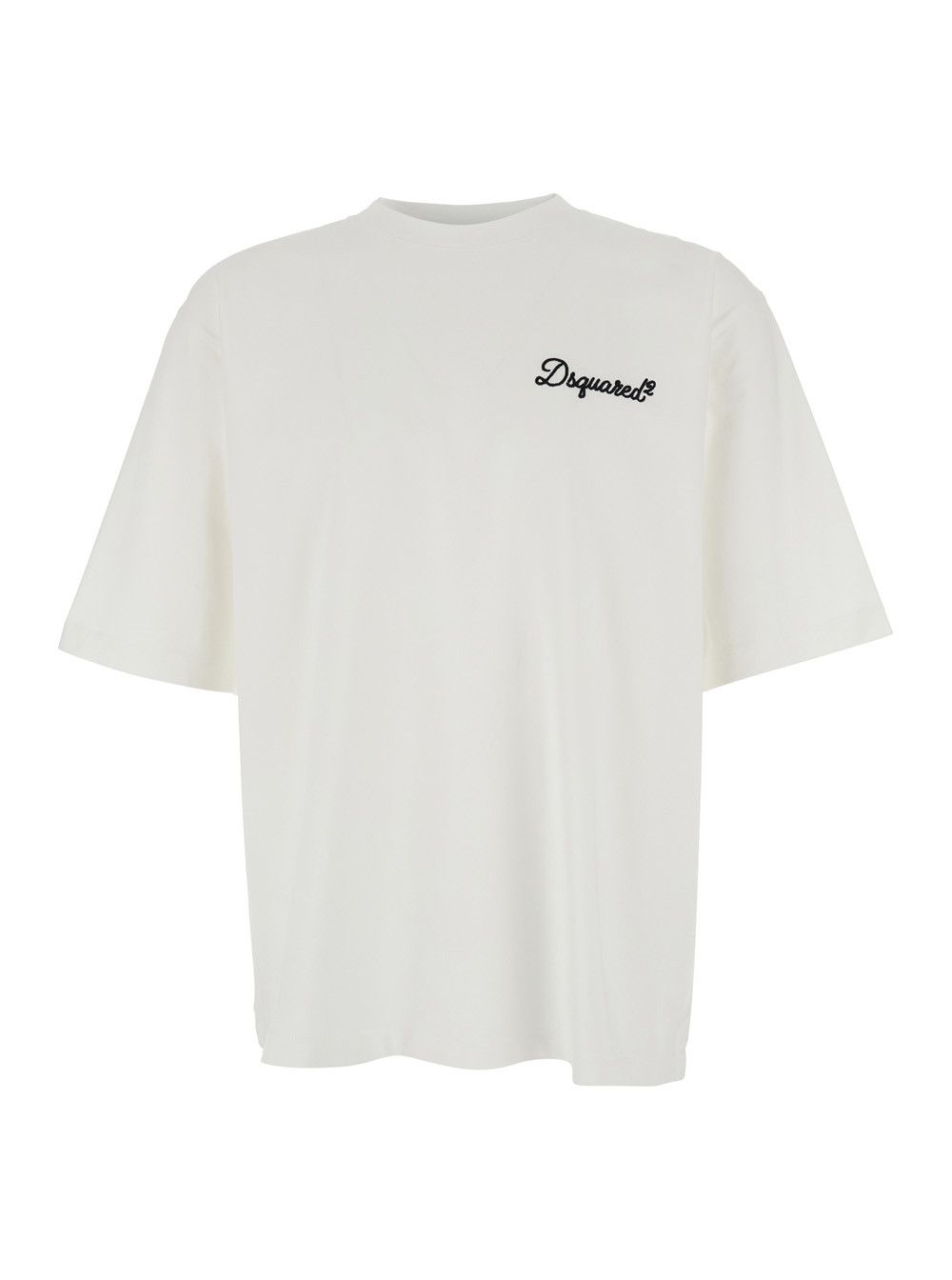 White T-Shirt with Embroidered Logo on the Chest in Cotton Man