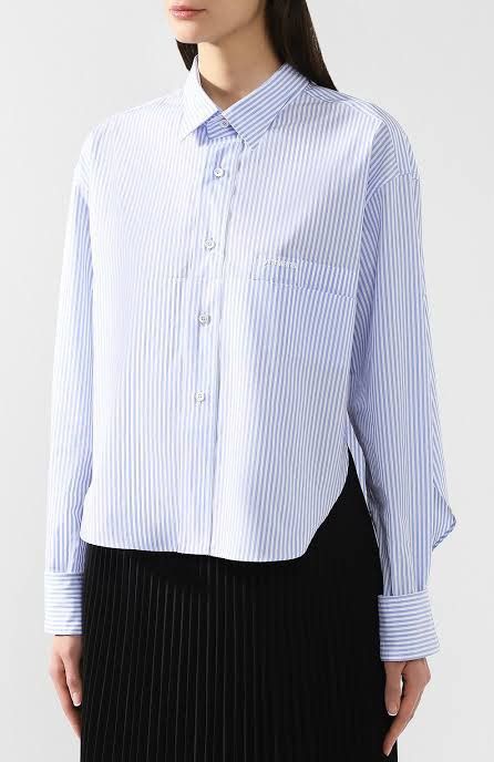 image of Vetements Ss19 Blue Stripes Oversized Cropped Shirt, Women's (Size XS)