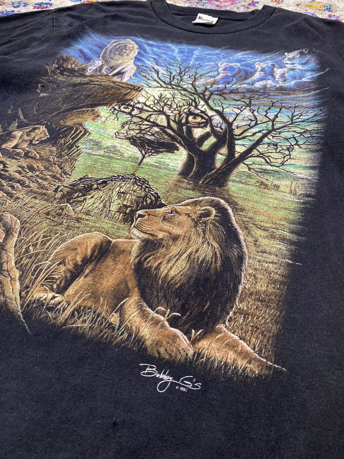 Vintage 1997 Bobby G Lion Savannah Safari Psychedelic T Shirt Size US L / EU 52-54 / 3 - 5 Thumbnail