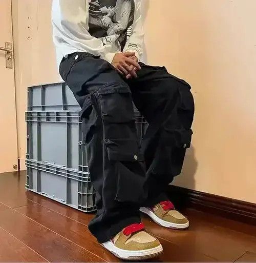 Japanese Brand Cargo Pants Black- Korean Streetwear Style Pants Size US 32 / EU 48 - 3 Thumbnail