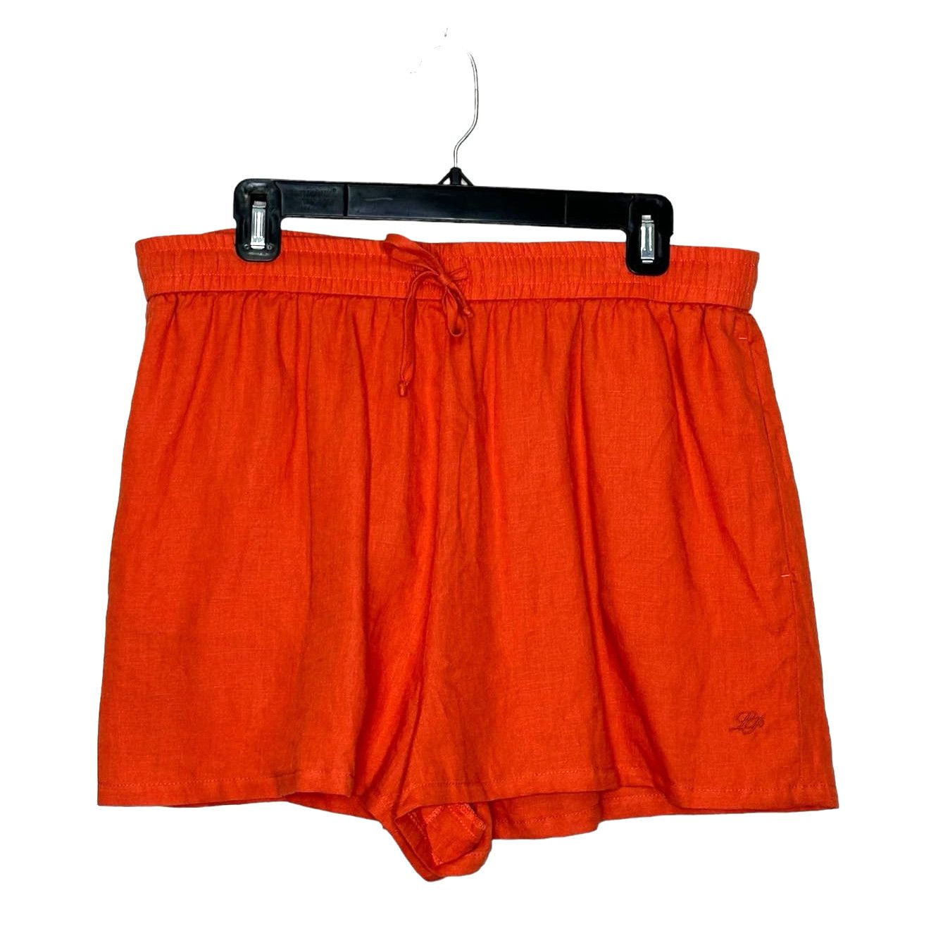 Image of Loro Piana Orange Linen Pull On Shorts Size Xxl, Women's