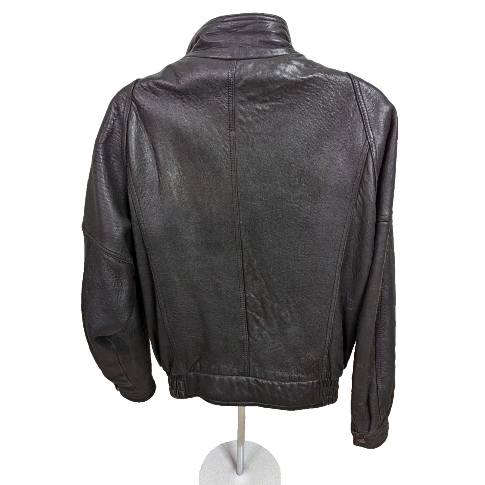 Vintage VINTAGE 80s Black Leather Biker Jacket Mens Large Chest 25" Length 26" Zippered Pockets Belted Bomber Style Size US L / EU 52-54 / 3 - 3 Thumbnail