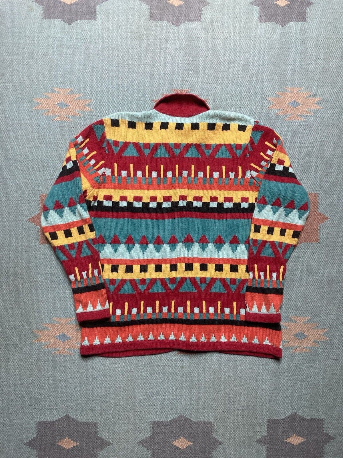 Vintage VTG knit cardigan button sweater ramie geometric diamonds M Size M / US 6-8 / IT 42-44 - 6 Thumbnail