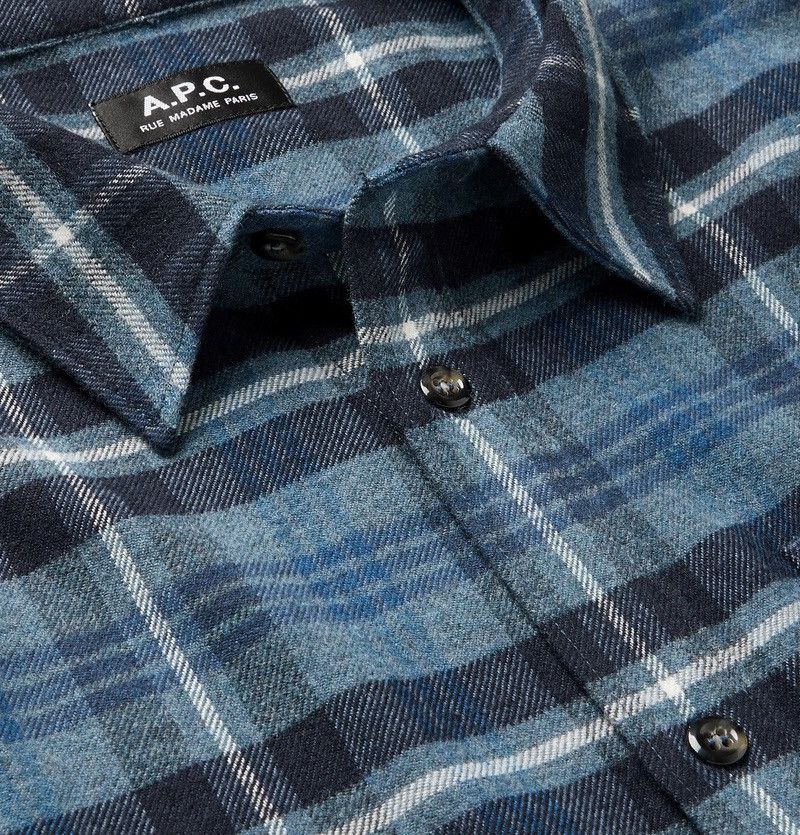 A.P.C. Surchemise Trek Wool Flannel Overshirt Blue Plaid Size US M / EU 48-50 / 2 - 7 Thumbnail