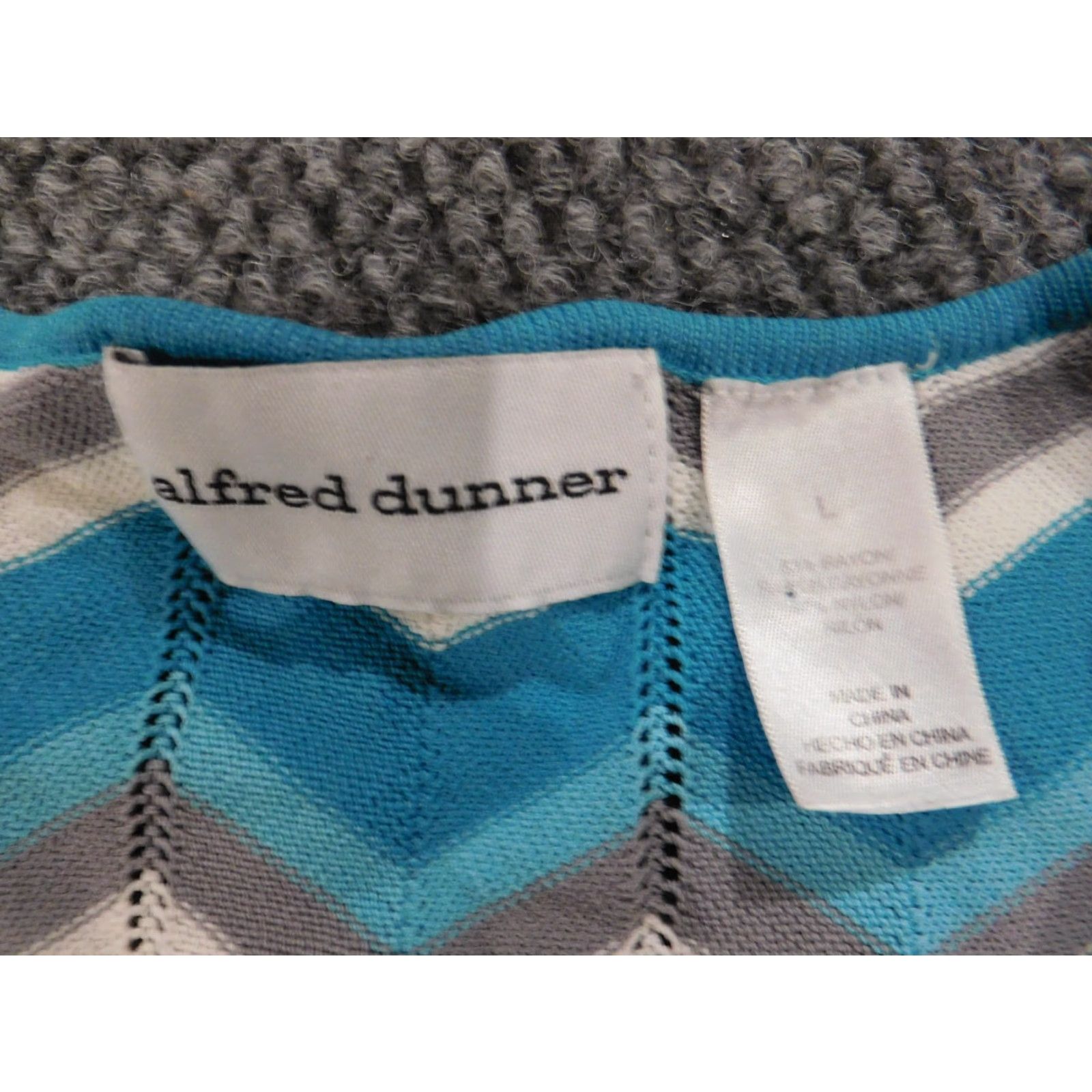 Vintage Alfred Dunner Sweater Ladies L Blue Striped Pullover Crew Neck Knitted Cotton Polyester Casual Regular Modern 90s? Size L / US 10 / IT 46 - 5 Thumbnail