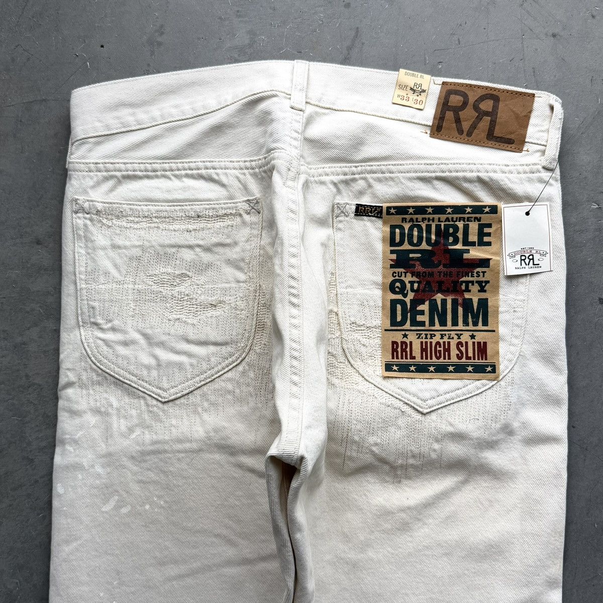 RRL Ralph Lauren RRL RALPH LAUREN HIGH SLIM REPAIRED NATURAL JEANS 33x30 NWT Size US 33 - 8 Thumbnail